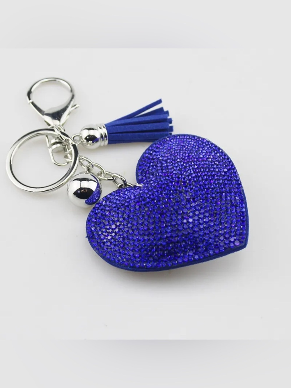 Blue Heart Crystal Keychain with Tassel